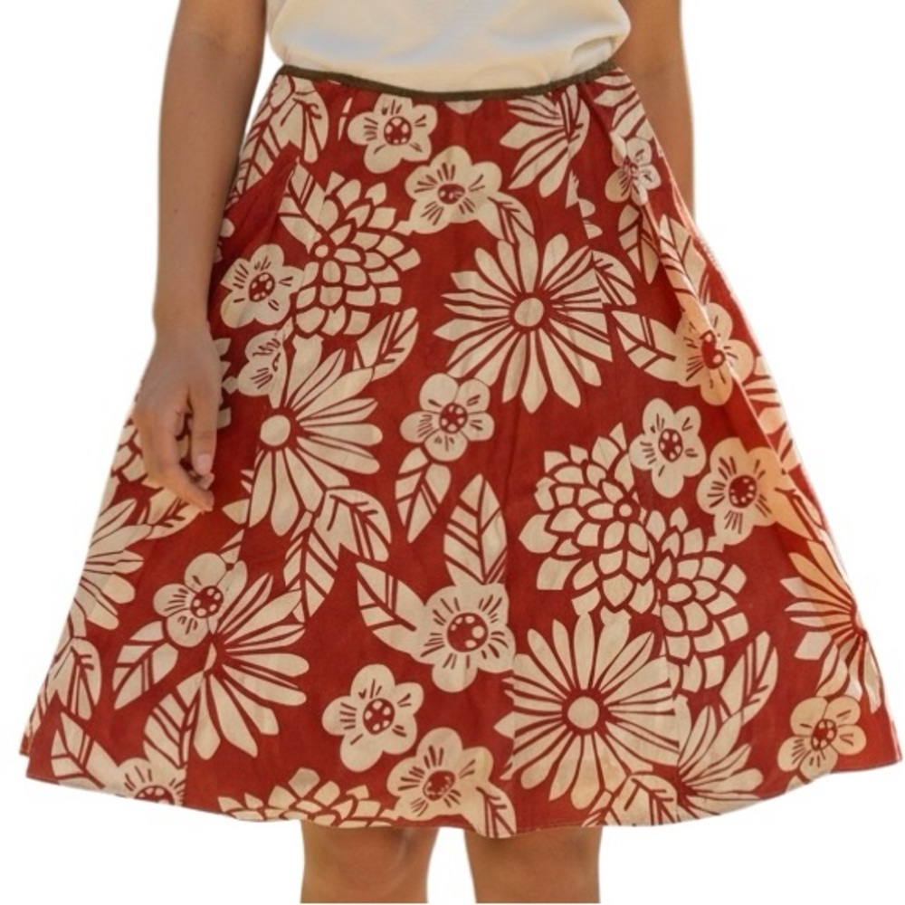Boden Red Floral Midi Skirt